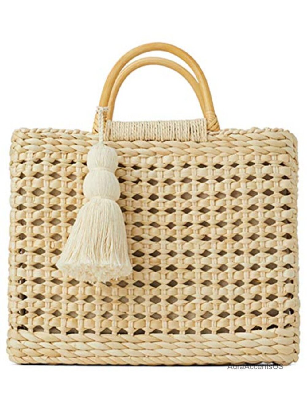 Straw Woven Bucket Bag Top Handle Drawstring Rattan Handbag Beach Purse